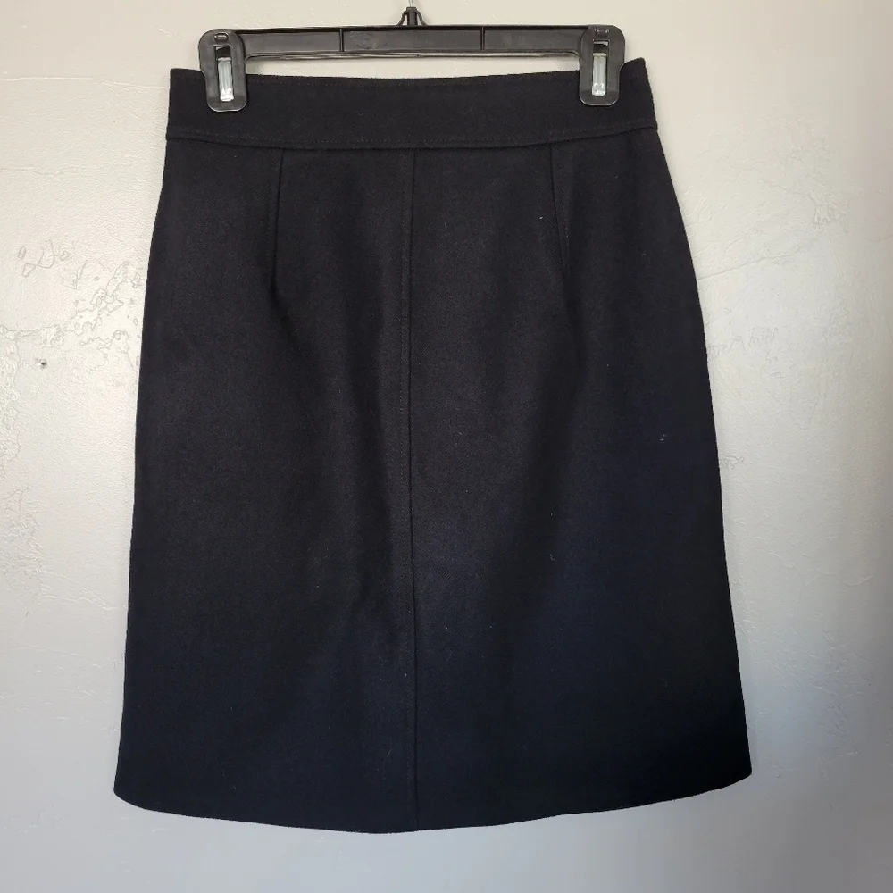 J.Crew 100% Wool Black Skirt Button Front Size 0 Winter Business Wear Workwear